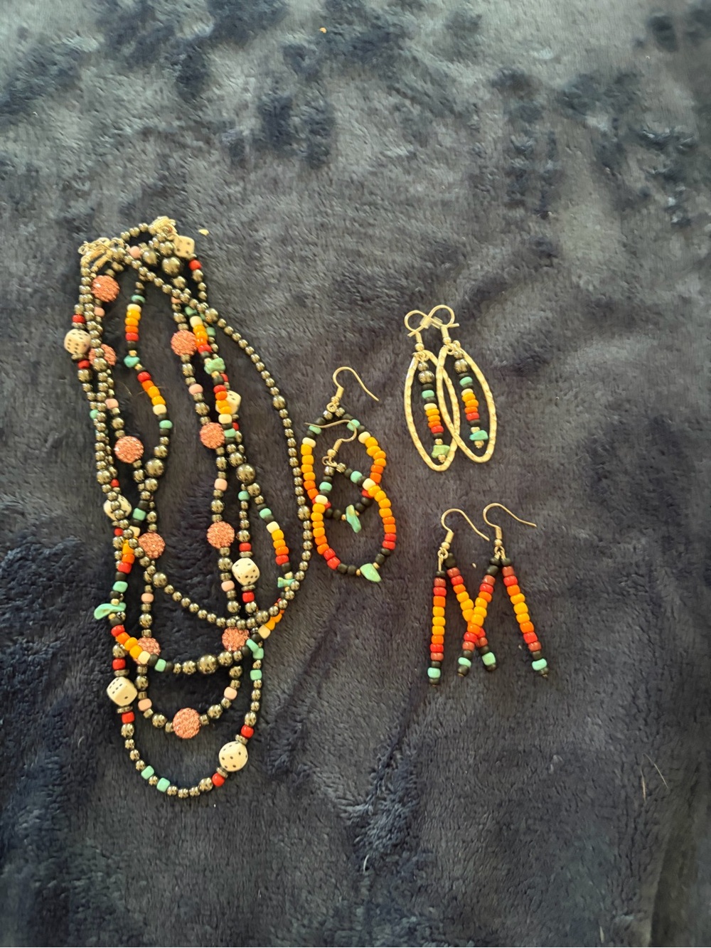 Accessorize Multicolor Beaded Necklace and Three-Pair Earring Set
